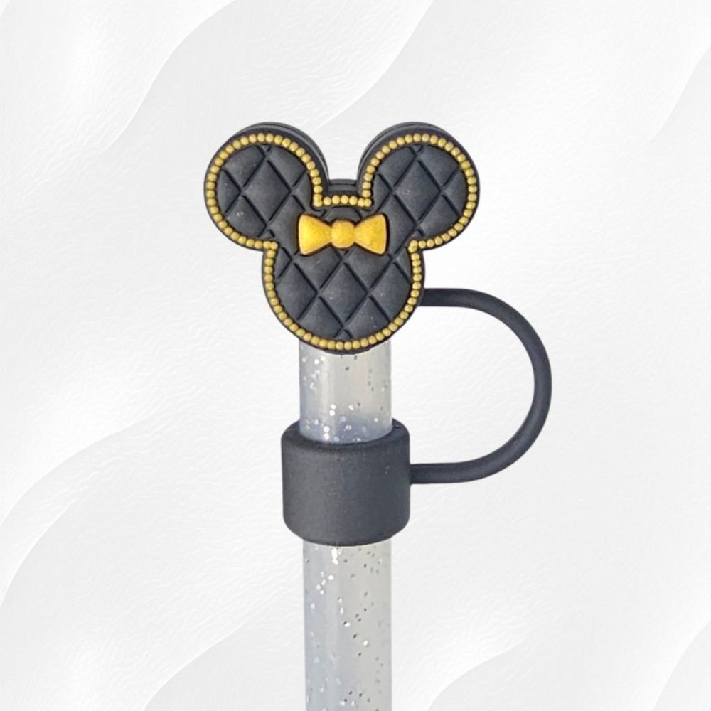 Black Fancy Minnie Mouse 3D Silicone Straw Topper - 10mm Straw Cover - S…